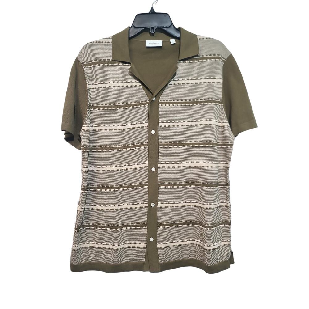 Bonobos Short Sleeve Knit Button-Up Sweater Green Tan M BST01108
